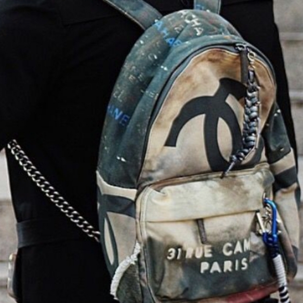Black and Gray Blue Canvas Grafitti  Backpack